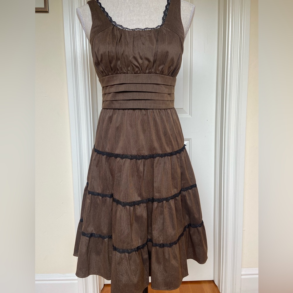 Decode 1.8 Anthropology Brown Mesh Lace Ruffles Tiered Maxi Dress 4